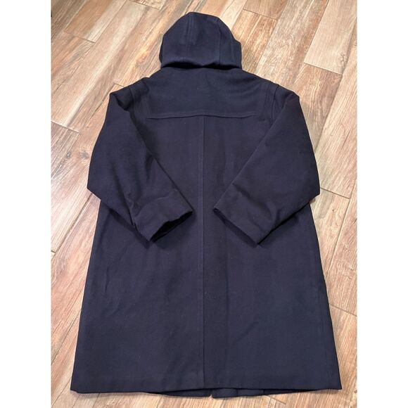 LL Bean Vintage Duffle Coat Womens Navy Blue Lambs Wool Hooded Lined Large - Picture 4 of 13